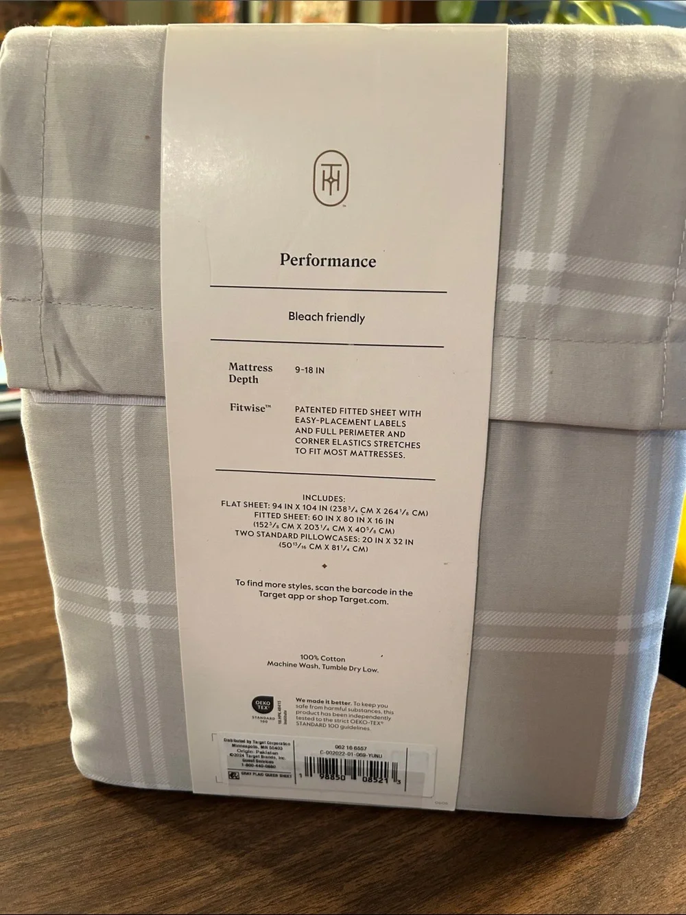 Threshold Queen Performance Sheet Set in Light Gray Plaid